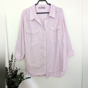 Lee Riders Women's 2X Gingham Purple & White Blouse Button Down Top 3/4 Sleeves
